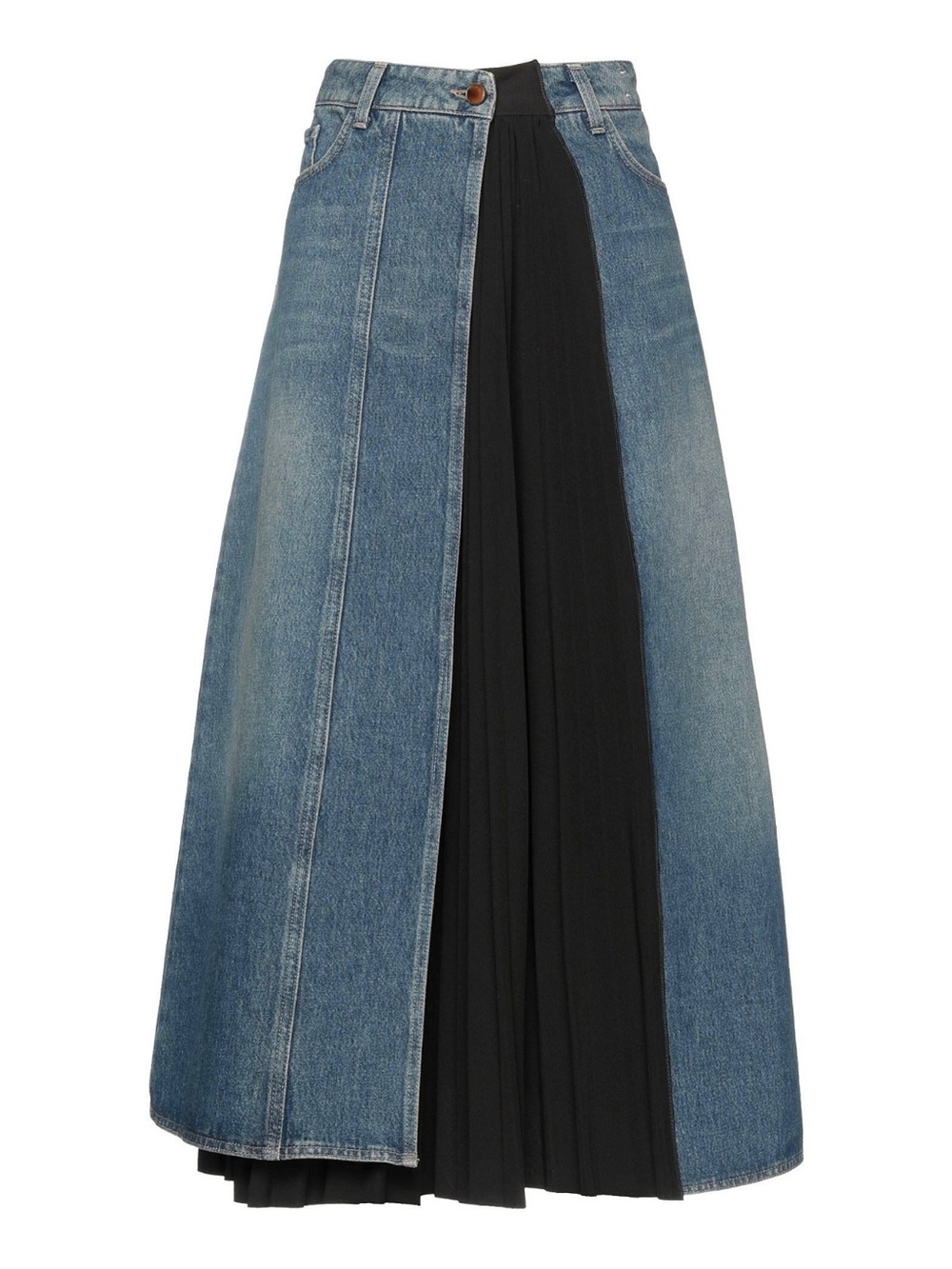 Denim A-Line Skirt with Black Pleated Insert